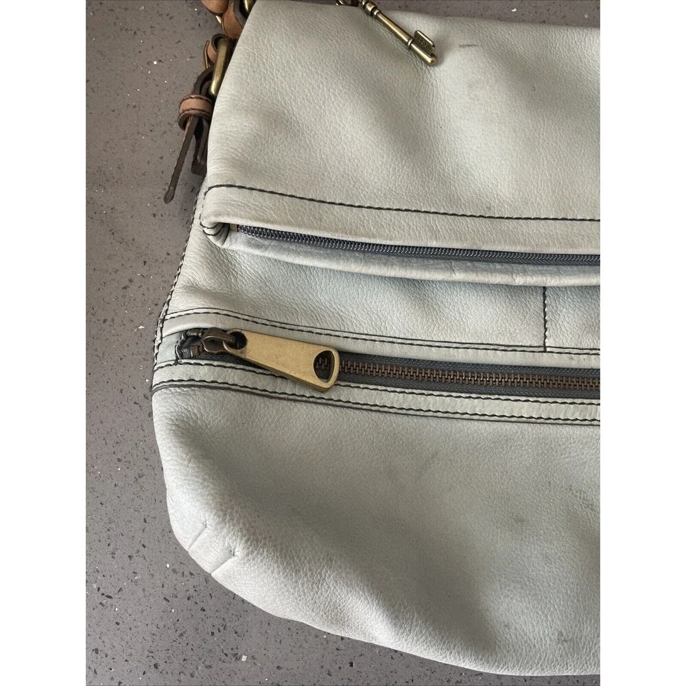 FOSSIL Explorer Flap Foldover Hobo Light blue Leather Slouch Shoulder Bag